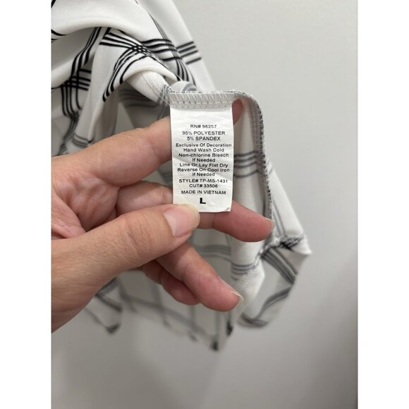 PerSeption Concept Women’s Blouse Top White Black Geometric Beaded Neckline Sz L - Picture 8 of 12